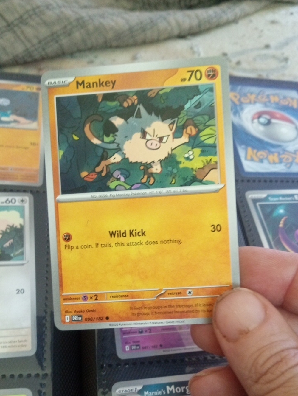 Pokemon Mankey Card - Yellow and Green Art